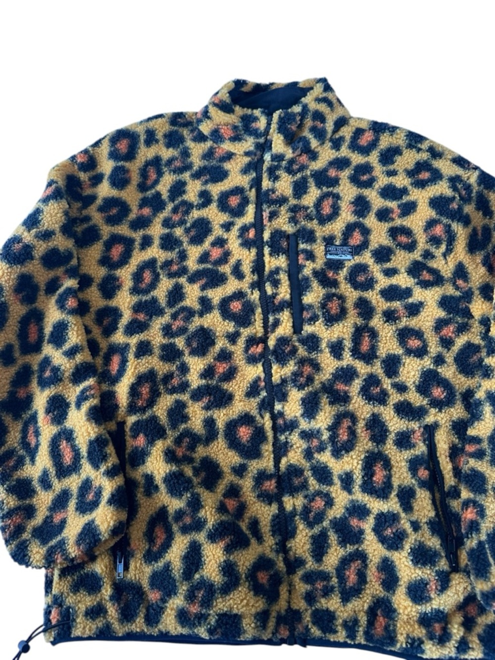 Free Nature Leopard-Print Sherpa Jacket in Yellow, Navy & Pink